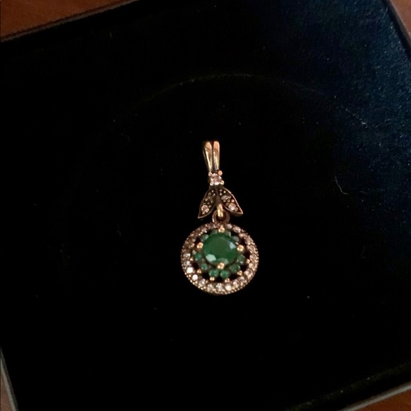 Emerald Topaz Round Silver Pendant Roxelana Antique Style - Picture 9 of 9